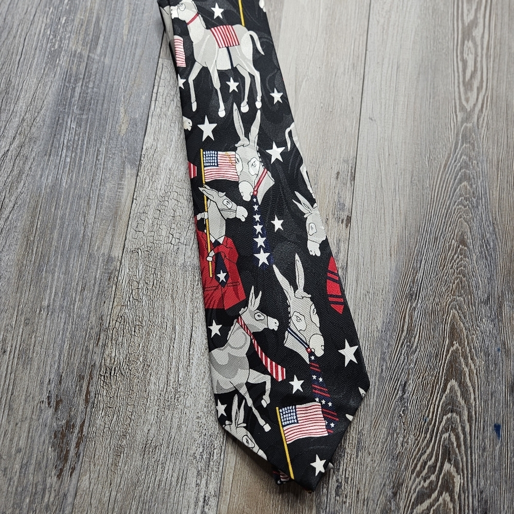 Democrat Donkey Men's Tie By A. Rogers Black Background